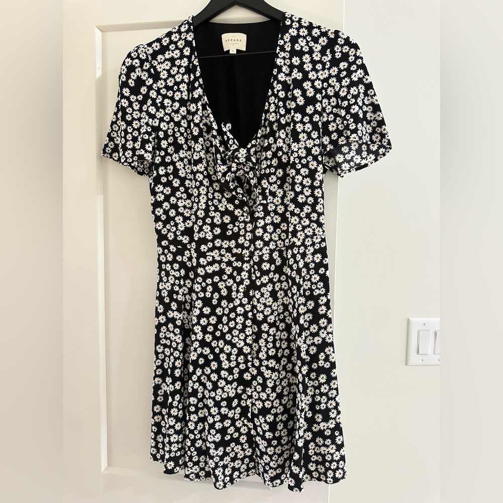 Sezane Black and White Floral Mini Dress